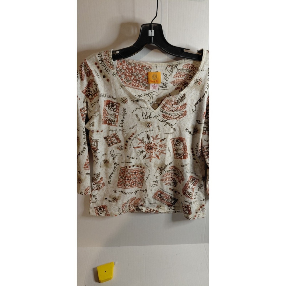 Vintage Mixed Print Boho Blouse Ruby Rd Sz M Casual Artsy Everyday Soft Stretchy